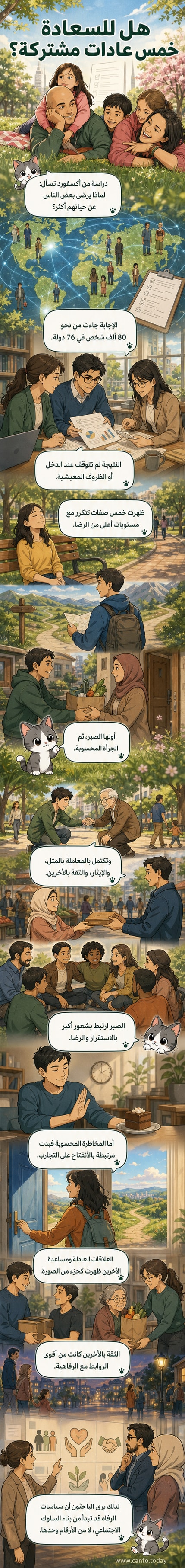 رسم توضيحي لخمسة أشخاص يحملون رموزاً تمثل الصبر، المخاطرة، المعاملة بالمثل، الإيثار، والثقة، في بيئة اجتماعية دافئة.