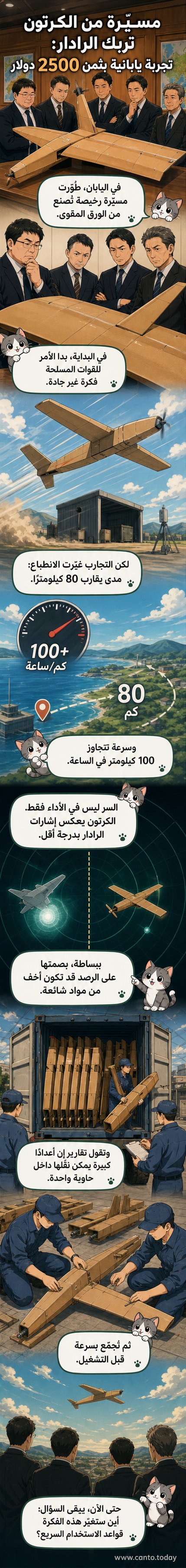 رسم توضيحي لطائرة مسيرة مصنوعة من الكرتون مع خلفية تُظهر تحليقها بعيدًا عن إشارات الرادار