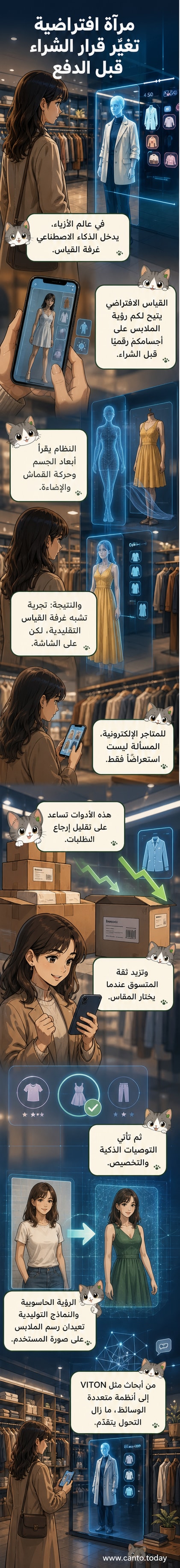 شخص يرى صورة رقمية له وهو يرتدي قطعة ملابس باستخدام تقنية قياس افتراضي تعتمد على الذكاء الاصطناعي