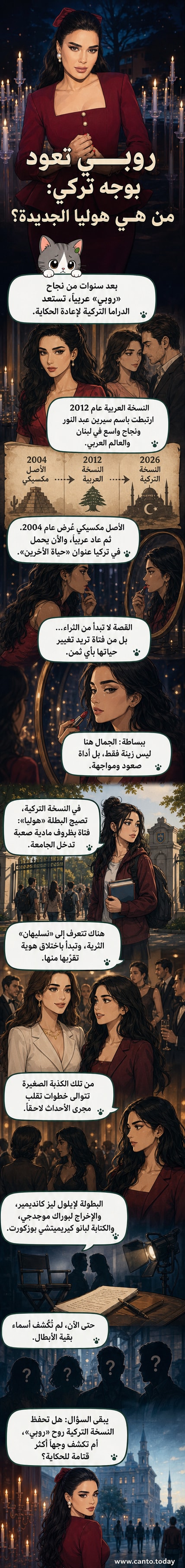 ممثلة تركية شابة تنظر إلى الكاميرا بتركيز، خلفيتها ديكور درامي يوحي بصراع داخلي.