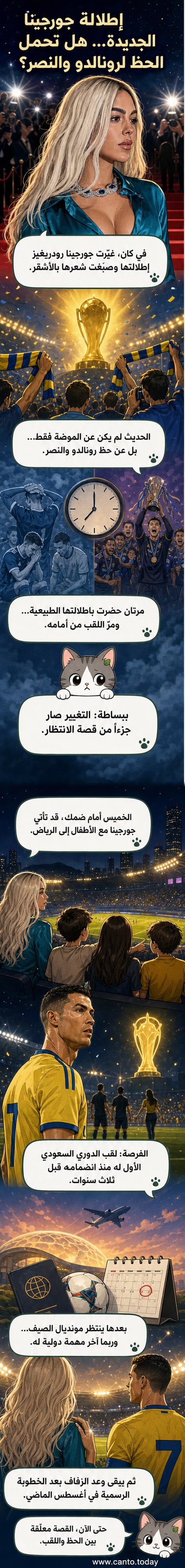 جورجينا رودريغيز بتسريحة شعر أشقر جديدة خلال حضورها مهرجان كان السينمائي، في إطلالة تُفسر كدعم لرونالدو ونادي النصر.