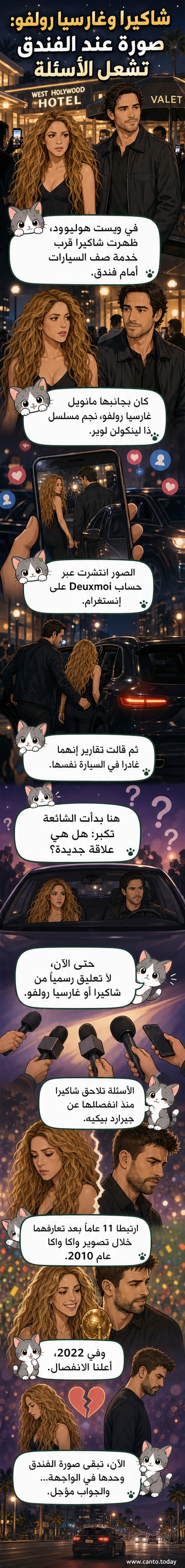 صورة لشاكيرا مع خافيير رولفو عند فندق في ويست هوليوود، يظهران معًا قبل صعودهما إلى سيارة.