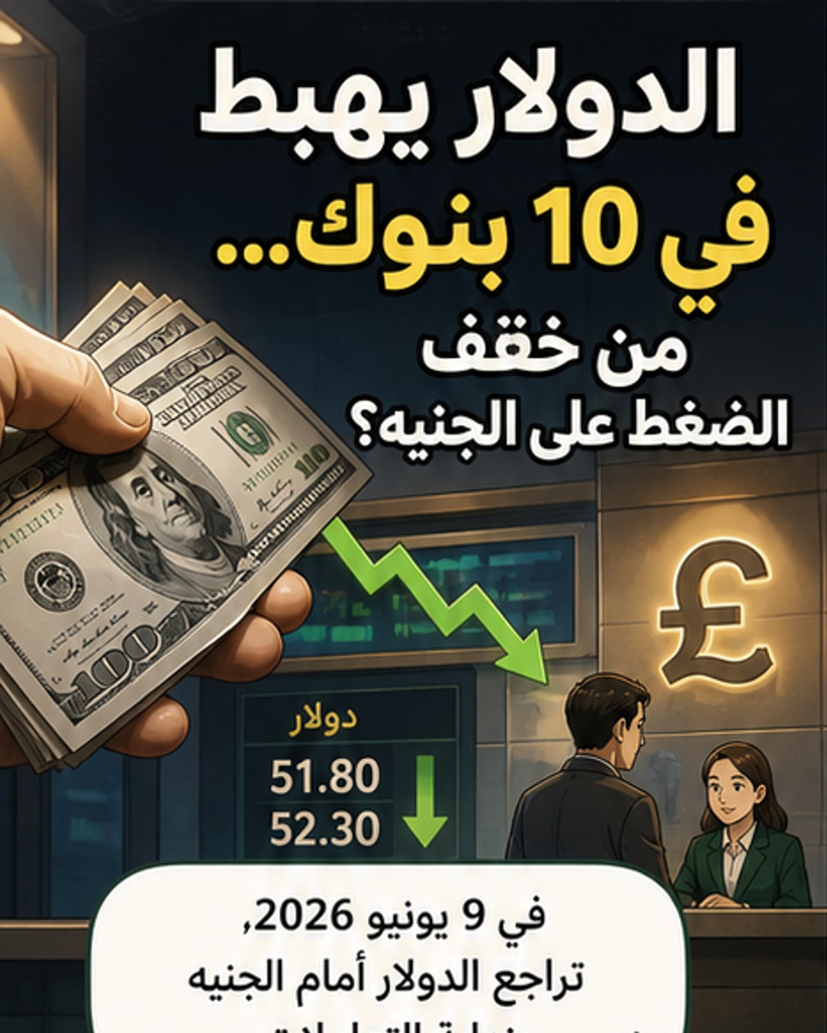 الدولار يهبط أمام الجنيه في 10 بنوك