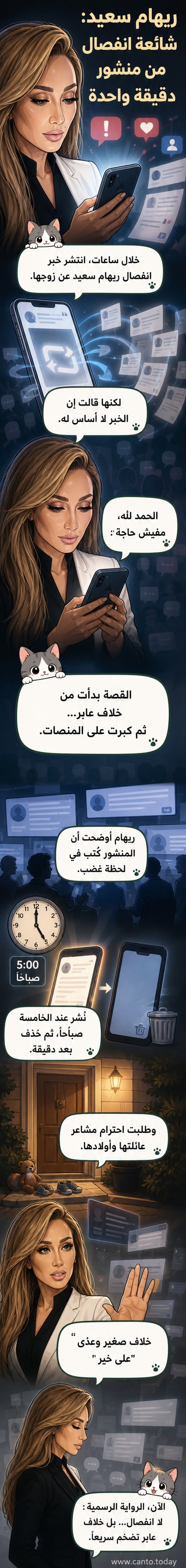 صورة لريهام سعيد من حسابها على فيسبوك، مع نص يوضح نفيها لشائعة الانفصال بعد خلاف عائلي صغير.