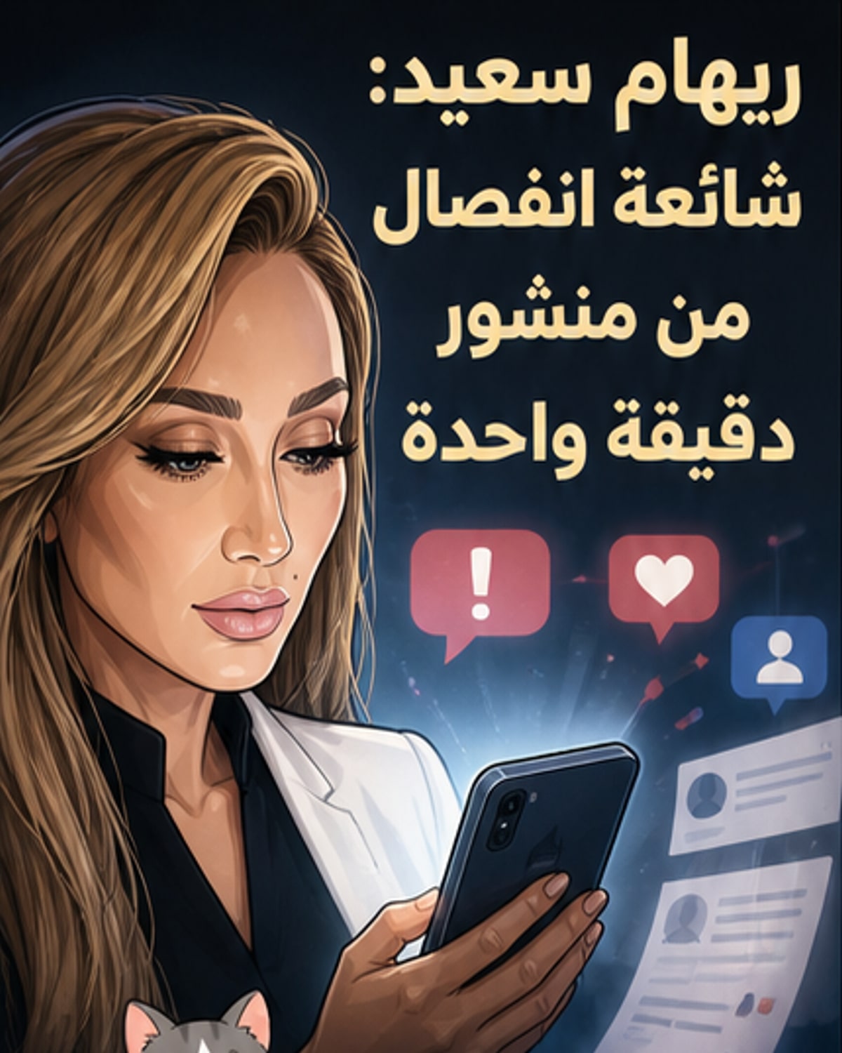 صورة لريهام سعيد من حسابها على فيسبوك، مع نص يوضح نفيها لشائعة الانفصال بعد خلاف عائلي صغير.