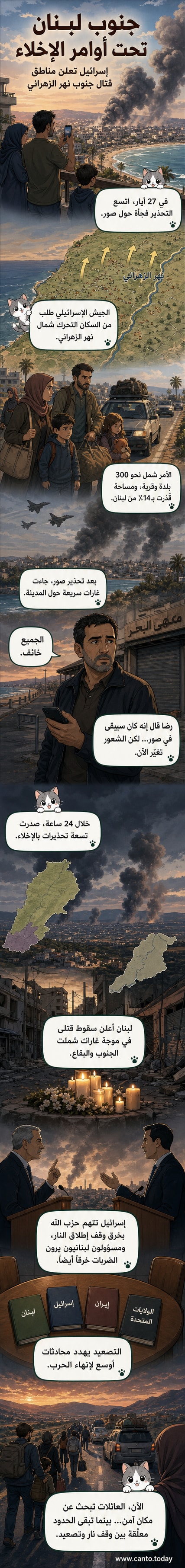 دخان كثيف يتصاعد بعد غارة جوية إسرائيلية قرب مدينة صور في جنوب لبنان، مع مشاهد دمار واسع في المنطقة