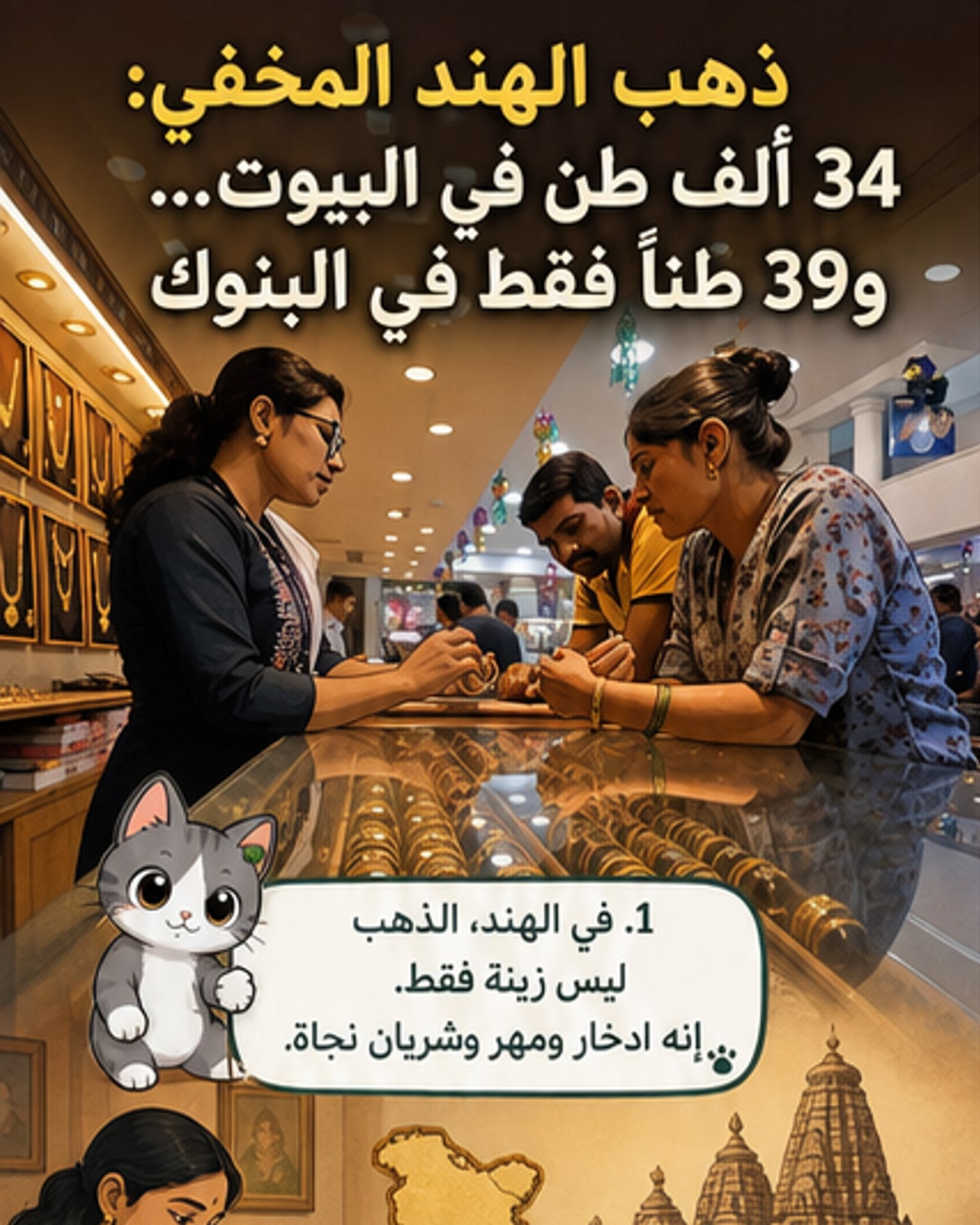 الهنود يمتلكون 34 ألف طن ذهب.. والدولة جمعت 39 طنًا فقط
