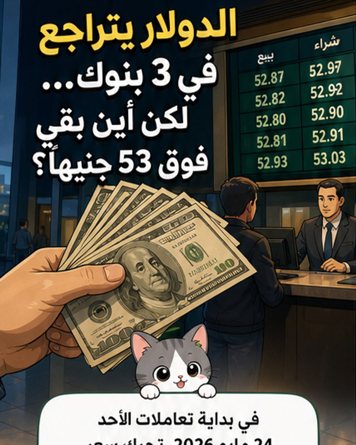 انخفاض الدولار أمام الجنيه في 3 بنوك