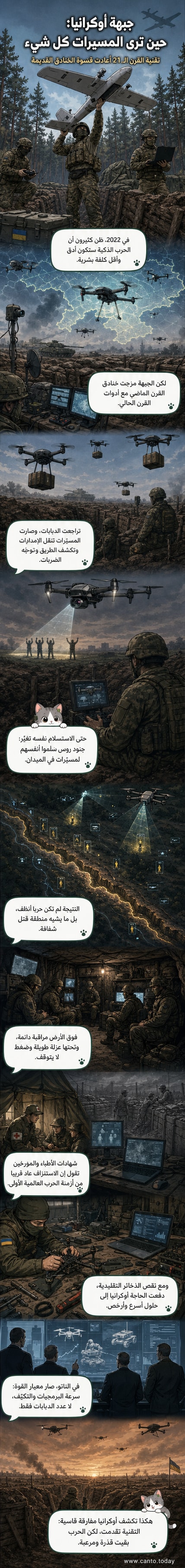 جنود في خندق مع طائرة مسيرة، في مشهد من الحرب الأوكرانية يعكس هيمنة التكنولوجيا على ساحة القتال.