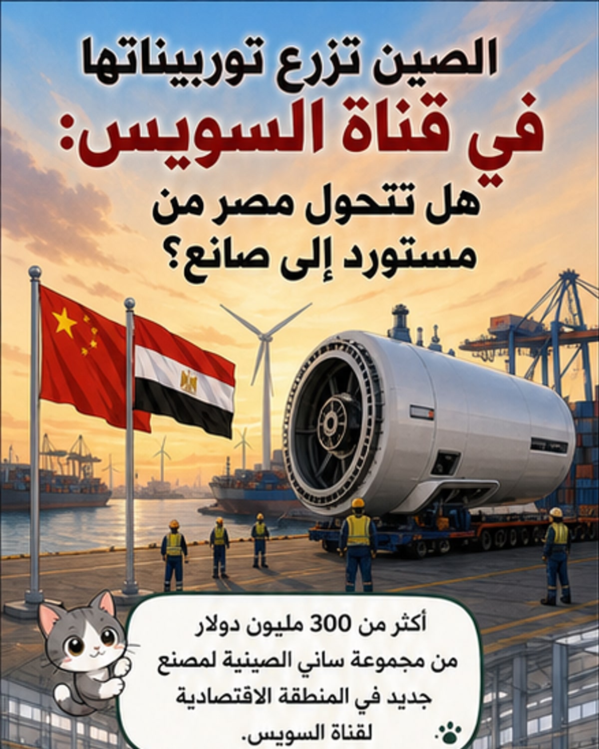 الصين تطلق أول مصنع لتوربينات الرياح في مصر