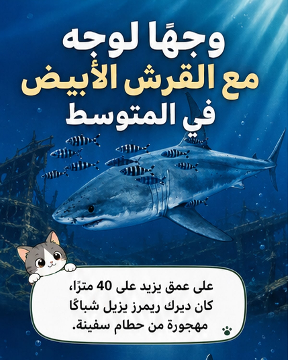 لقطات نادرة لقرش أبيض في المتوسط