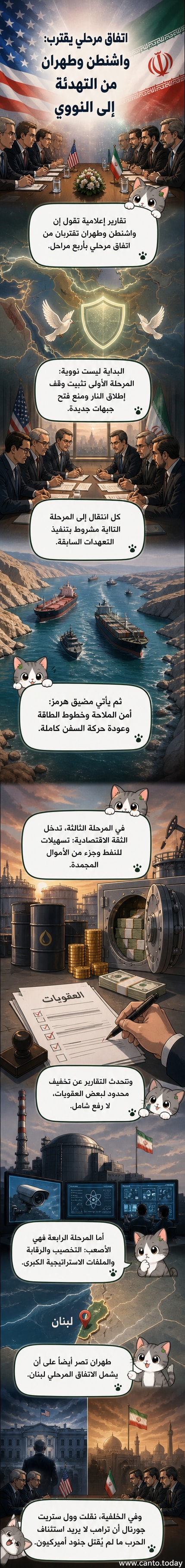 لافتات مؤيدة للنظام الإيراني في شوارع طهران، مع مشهد لمضيق هرمز ورمز نووي خلفي يشير إلى مفاوضات الاتفاق المرحلي.