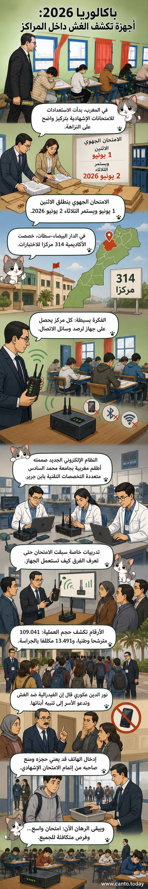 صورة تعبيرية لطالب يجلس أمام جهاز كمبيوتر في قاعة امتحان، مع رمز إلكتروني يمثل كشف الغش