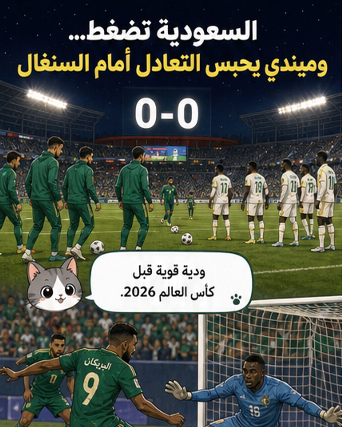 السعودية تتعادل سلبيًا مع السنغال في ودية المونديال