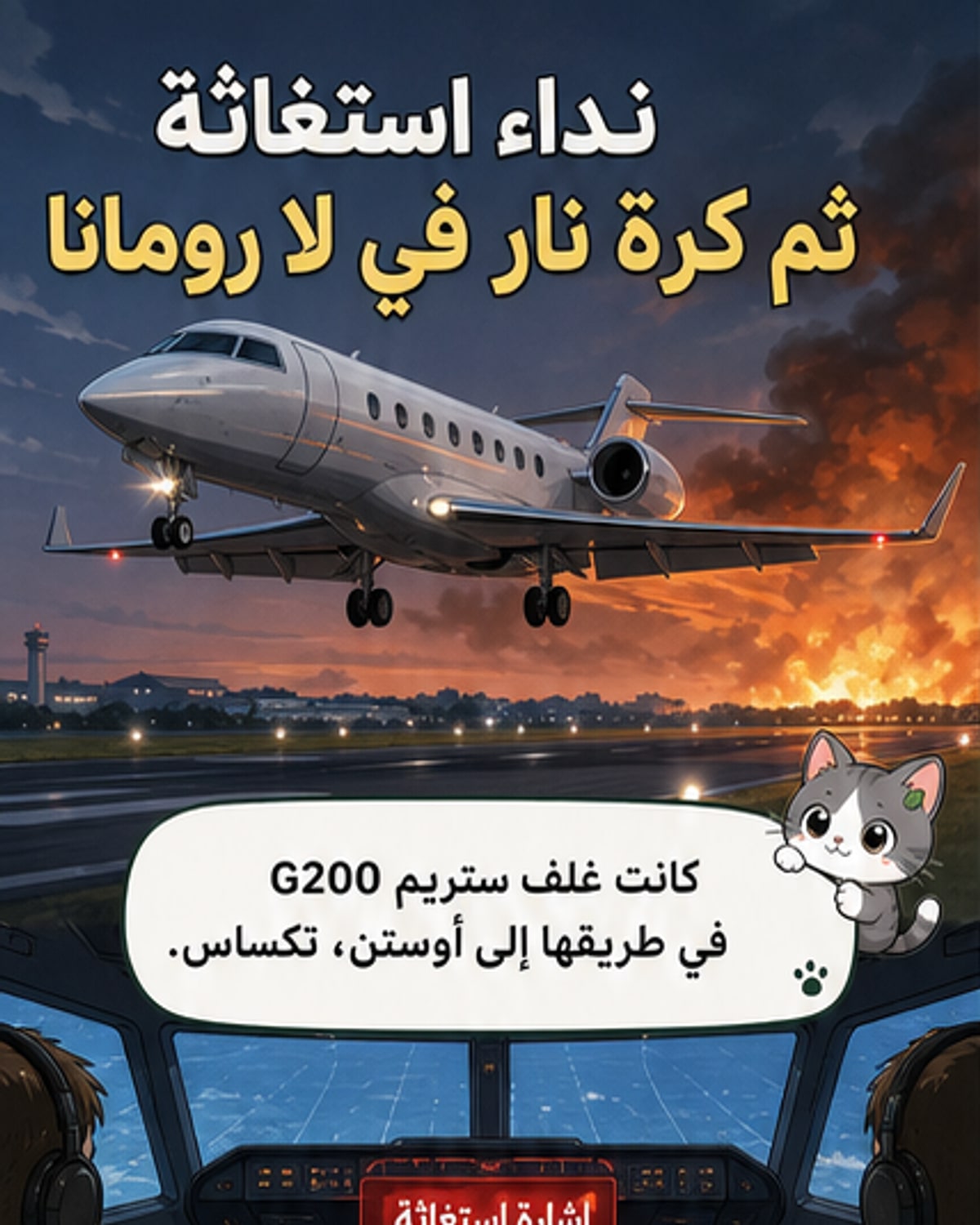 طائرة تشتعل بعد هبوط اضطراري