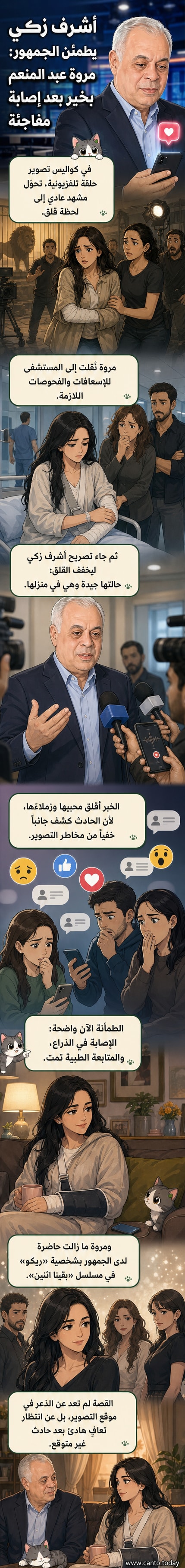مروة عبد المنعم في موقع تصوير مسلسلها الجديد، مع فريق العمل، قبل حادث هجوم الأسد.