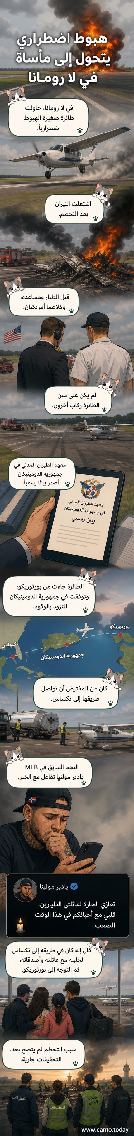 صورة لحطام طائرة صغيرة محترقة على مدرج قرب شاطئ في جمهورية الدومينيكان، مع أعمدة دخان تتصاعد في الخلفية