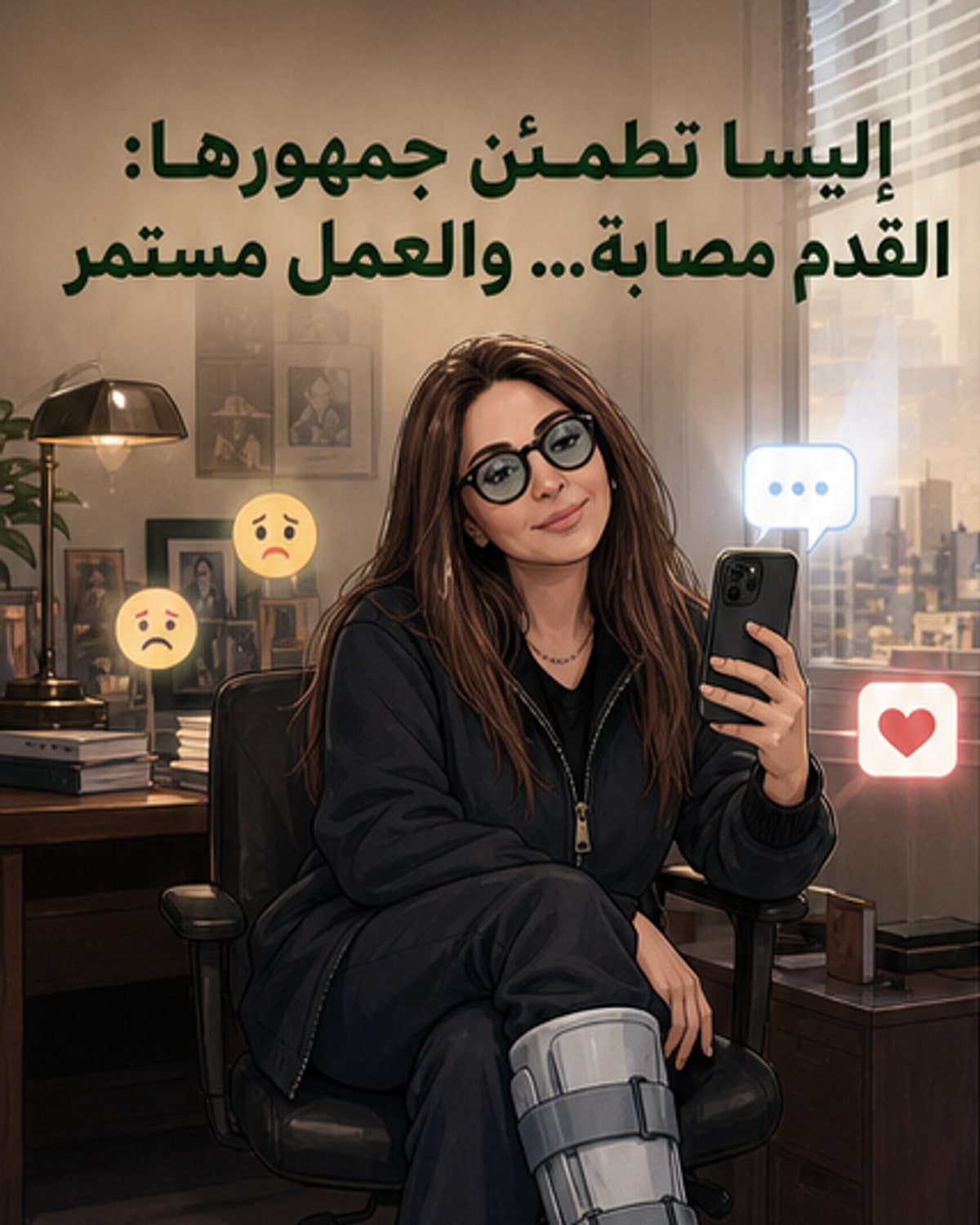 إليسا تُطمئن الجمهور بعد إصابة قدمها