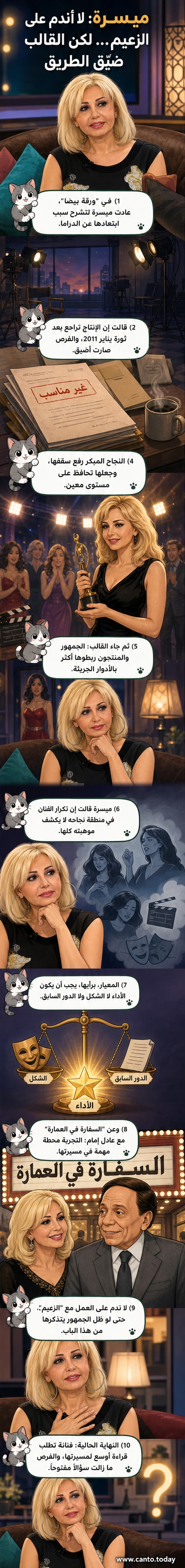 ميسرة في لقطة من برنامج ورقة بيضا، تتحدث عن تجربتها مع عادل إمام في فيلم السفارة في العمارة