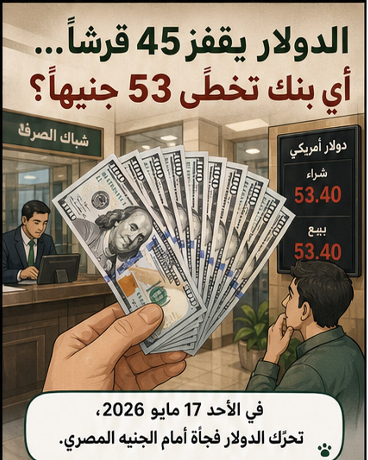 ارتفاع مفاجئ في سعر الدولار بقيمة 45 قرشًا