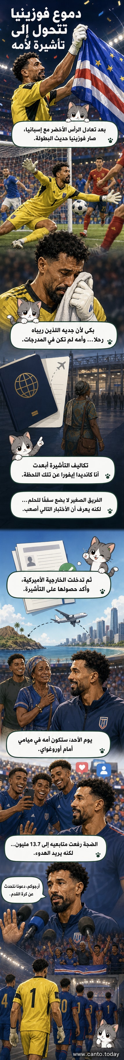 حارس مرمى الرأس الأخضر فوزينيا يبتسم في المؤتمر الصحفي بعد أن أعلن أن والدته ستحضر مباراته القادمة في كأس العالم بعد حصولها على التأشيرة