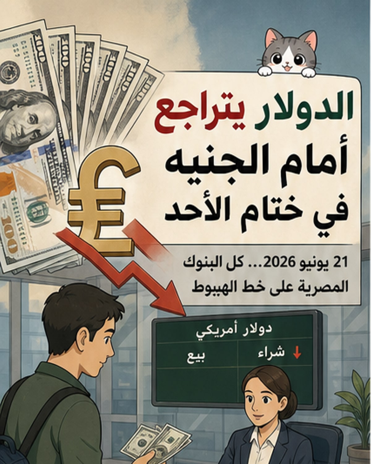 تراجع الدولار أمام الجنيه