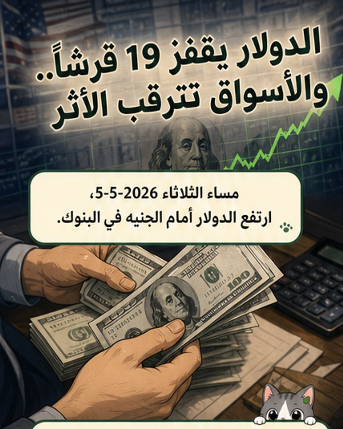 ارتفاع الدولار 19 قرشًا في مصر