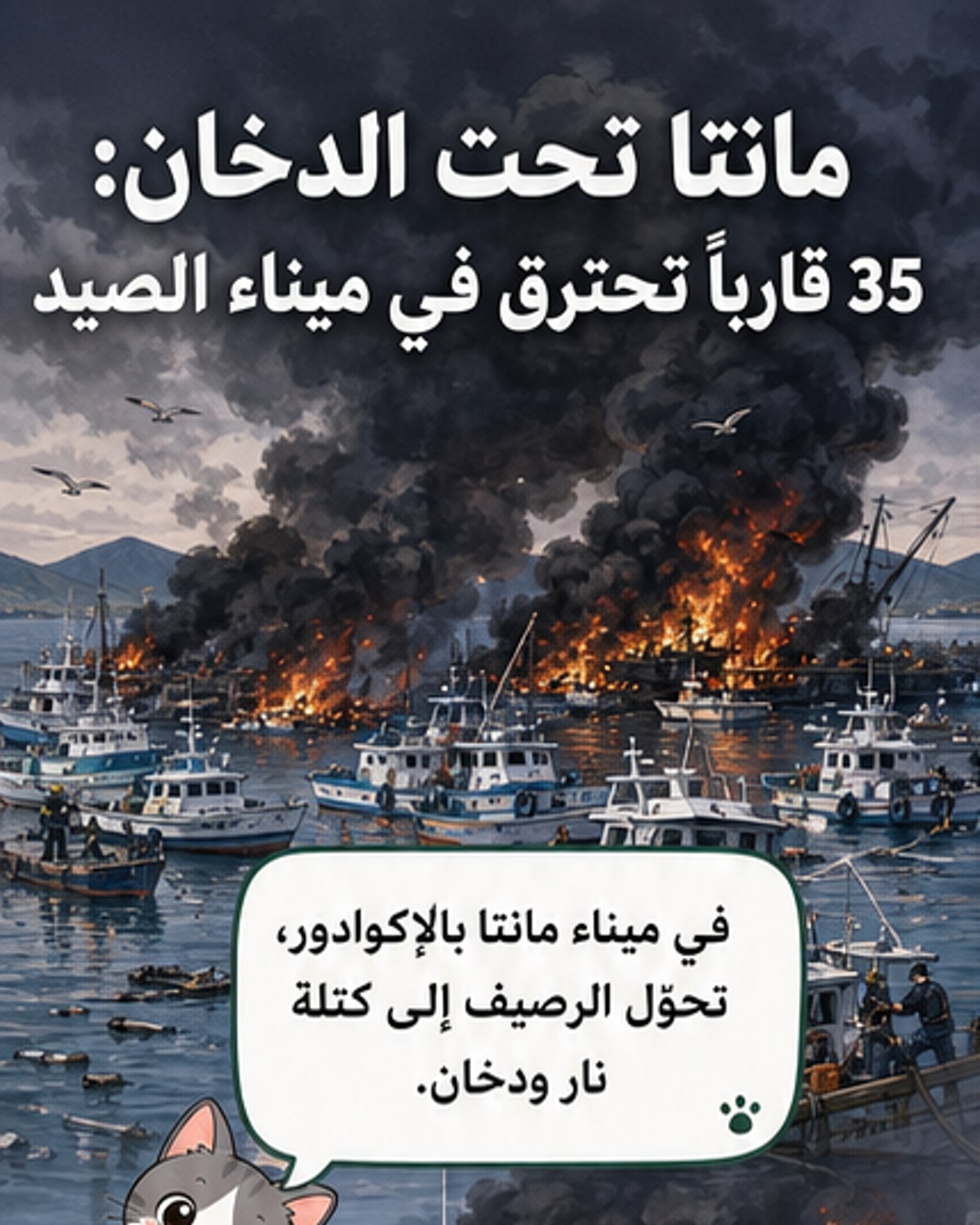 حريق يلتهم 35 سفينة في ميناء المانطا