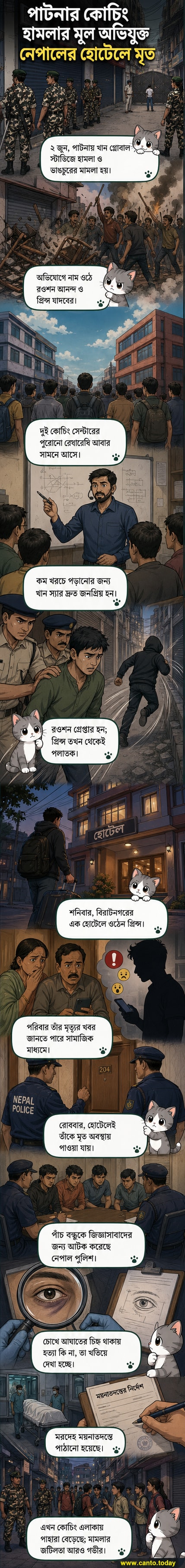 পাটনার খান গ্লোবাল স্টাডিজ কোচিং সেন্টারের সামনে পুলিশি নিরাপত্তা মোতায়েন, পটভূমিতে ভাঙা জানালা ও বিক্ষোভের চিহ্ন।