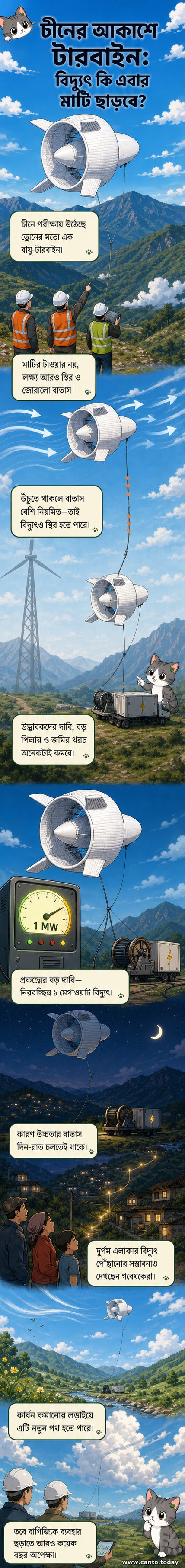 চীনের আকাশে উড়ন্ত উইন্ড টারবাইন, যা ড্রোনের মতো দেখতে, নীচে মাঠ ও পাহাড় দৃশ্যমান।