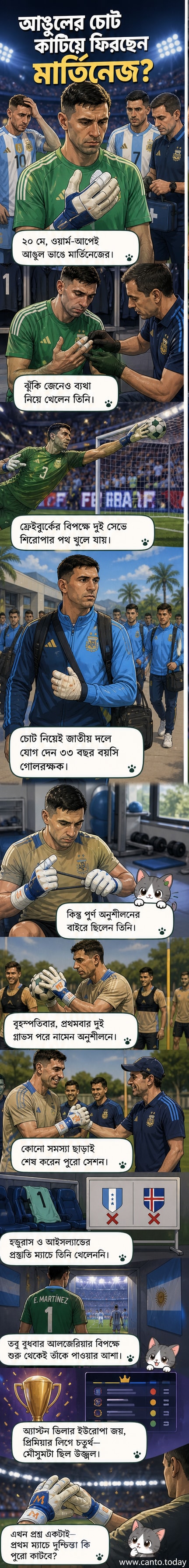 আর্জেন্টিনার গোলরক্ষক এমিলিয়ানো মার্তিনেজ চোট থেকে ফিরে পূর্ণ অনুশীলনে অংশ নিচ্ছেন।