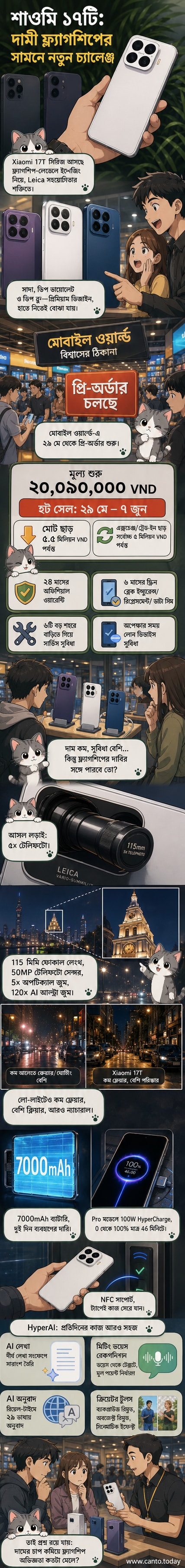 শাওমি ১৭টি সিরিজ স্মার্টফোনের ডিজাইন দেখাচ্ছে, যার পিছনে লাইকা লেন্স সহ ট্রিপল ক্যামেরা মডিউল এবং গাঢ় বেগুনি রঙের ফিনিশ রয়েছে।