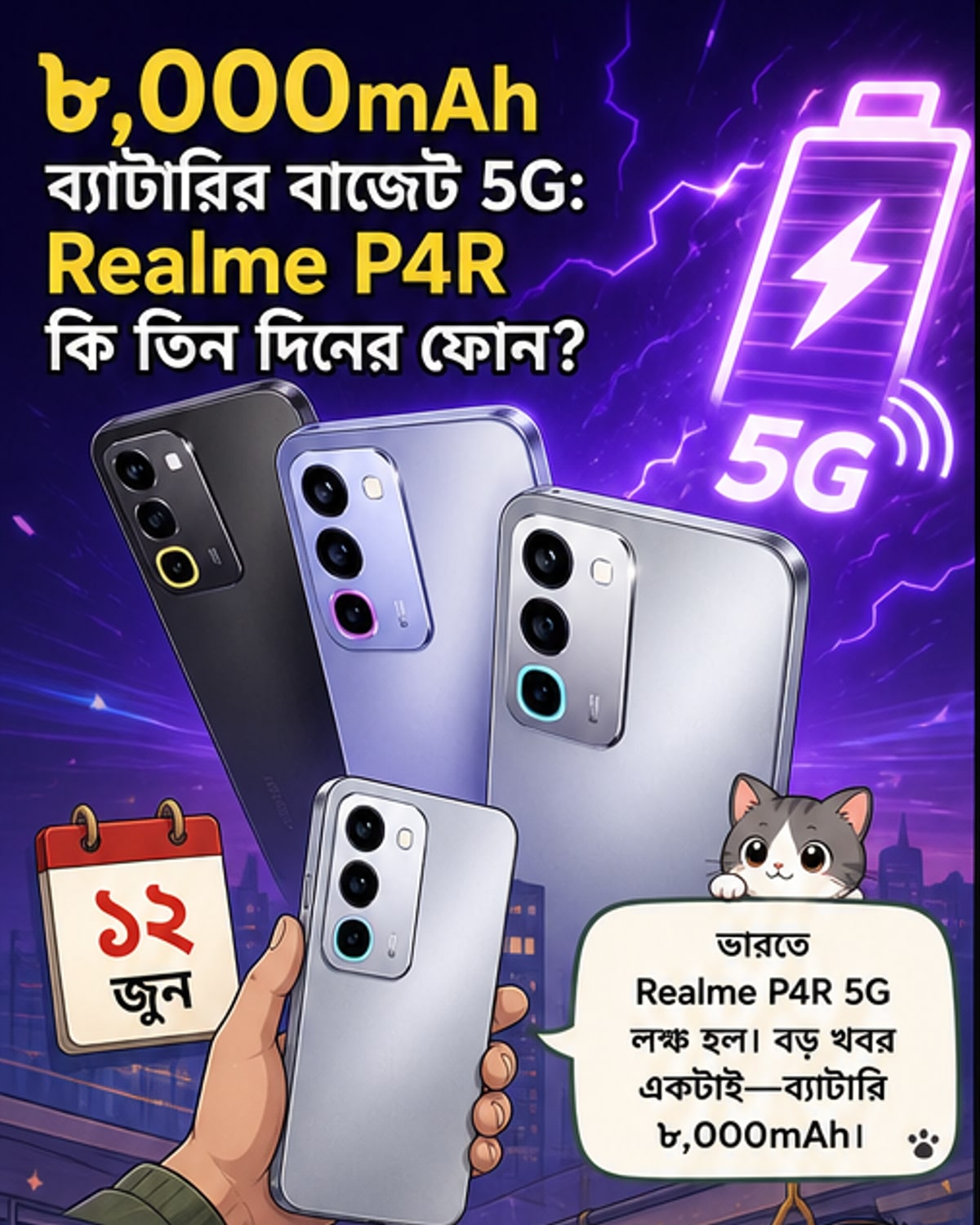 রিয়েলমি P4R 5G: ৮,০০০mAh ব্যাটারি, ১৪৪Hz ডিসপ্লে, AI ফিচার