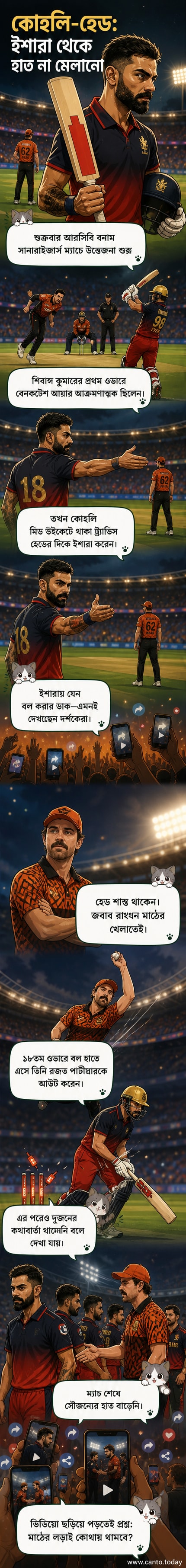বিরাট কোহলি মাঠে ট্র্যাভিস হেডের দিকে তাকিয়ে আছেন, পিছনে ভিড়।