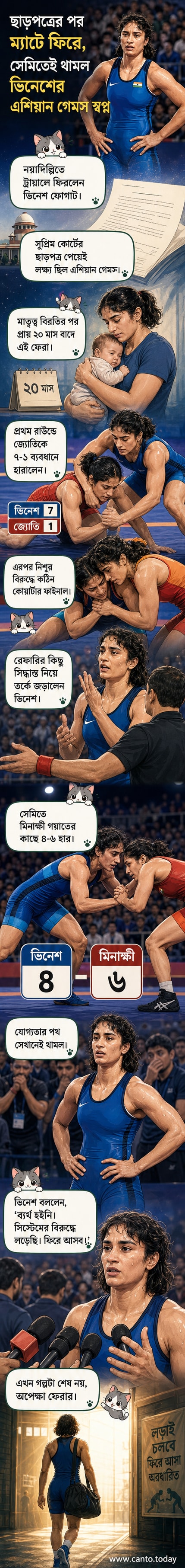 ভিনেশ ফোগাট কুস্তির ম্যাটে লড়াই করছেন, পটভূমিতে দর্শক এবং অফিসিয়াল।