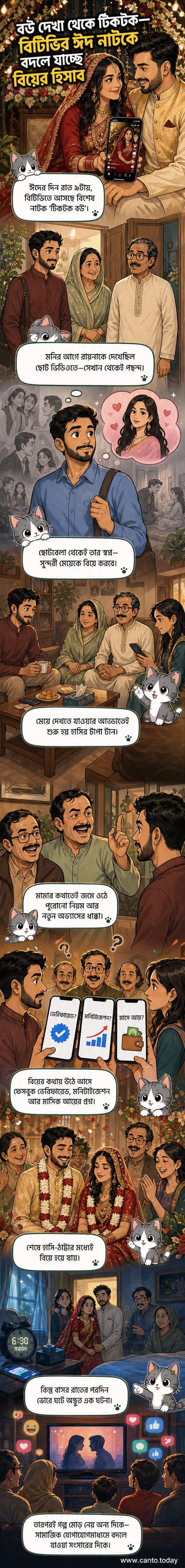 ‘টিকটক বউ’ নামের বাংলা নাটকের প্রচার পোস্টার, যেখানে একজন তরুণী মোবাইল ফোনে টিকটক ভিডিও দেখছে এবং পটভূমিতে বিয়ের দৃশ্য।