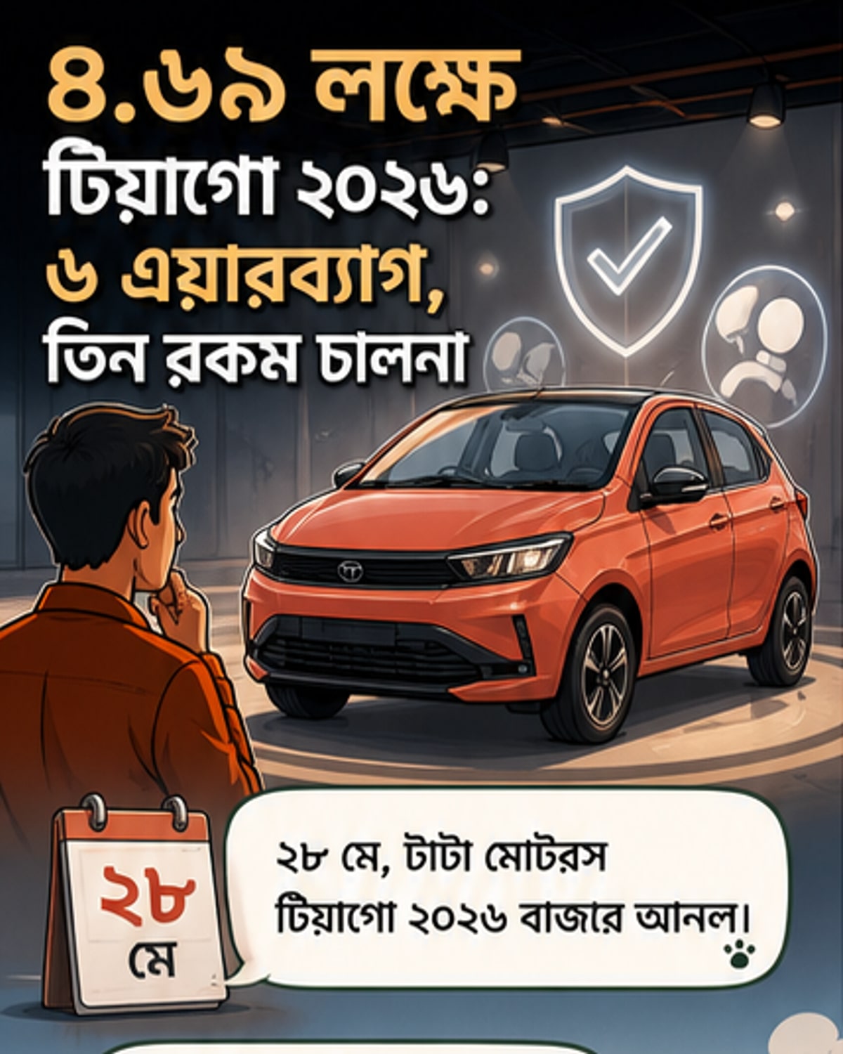 টাটার সবচেয়ে সস্তা গাড়িতে ৬ এয়ারব্যাগ