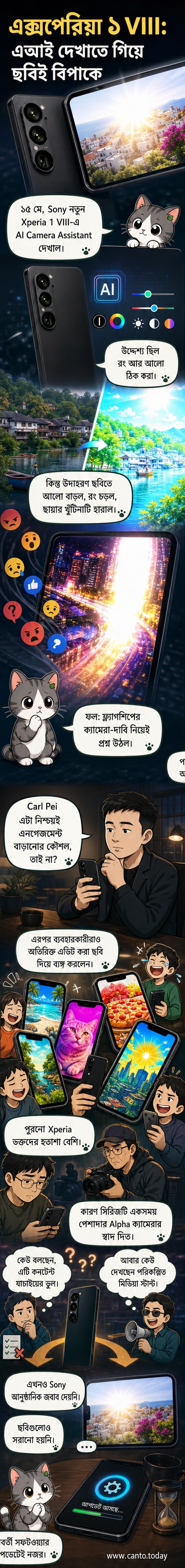 সনি এক্সপেরিয়া ১ VIII ফোনের এআই ক্যামেরা ফিচারের আগে-পরের ছবি, যেখানে সম্পাদিত ছবিতে অতিরিক্ত আলো ও উজ্জ্বল রঙ দেখা যাচ্ছে।