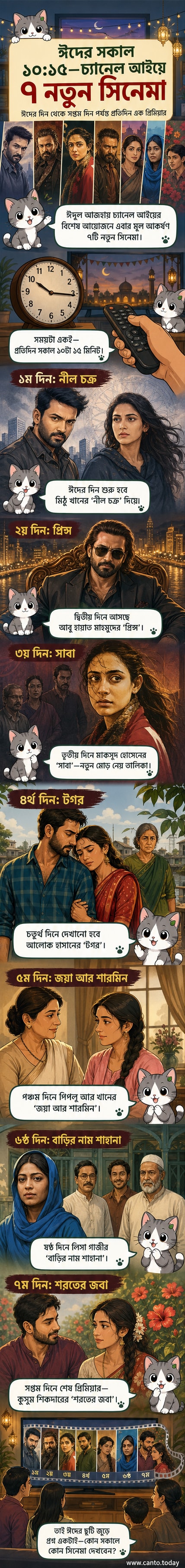 চ্যানেল আইয়ের লোগো সহ ঈদুল আজহার পটভূমিতে ৭টি বাংলা সিনেমার পোস্টার সাজানো, যেমন 'নীল চক্র', 'প্রিন্স', 'সাবা', 'টগর', 'জয়া আর শারমিন', 'বাড়ির নাম শাহানা' এবং 'শরতের জবা'।
