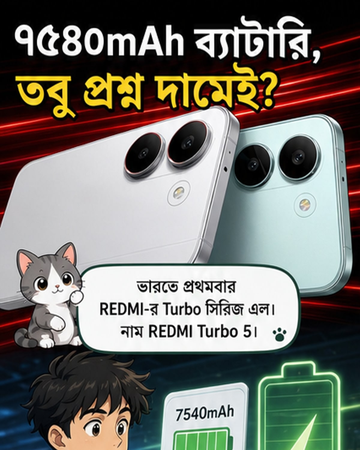 রেডমি টার্বো ৫ লঞ্চ, ৭৫৪০mAh ব্যাটারি