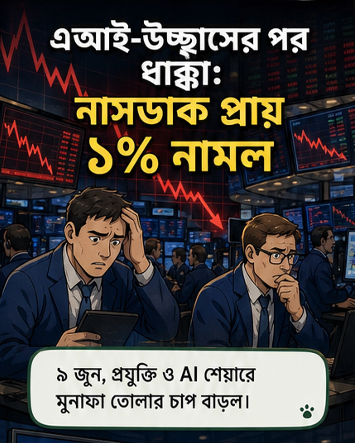 নাসডাক ১% পড়ল, এআই নিয়ে উদ্বেগে প্রযুক্তি শেয়ারে বিক্রয়