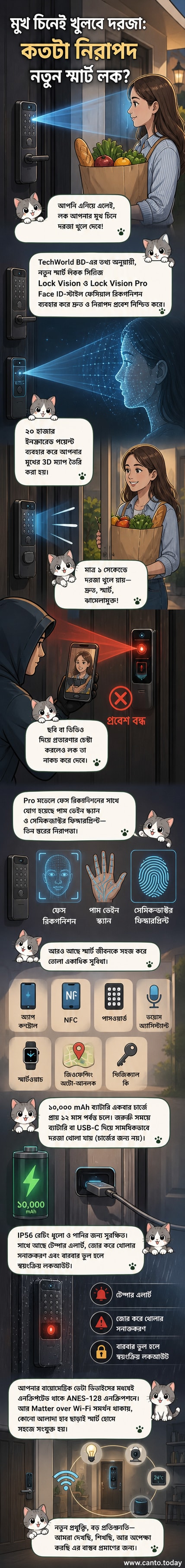 একটি আধুনিক দরজার সামনে দাঁড়ানো ব্যক্তি, যার মুখ স্ক্যান হচ্ছে এবং দরজা স্বয়ংক্রিয়ভাবে খুলছে।