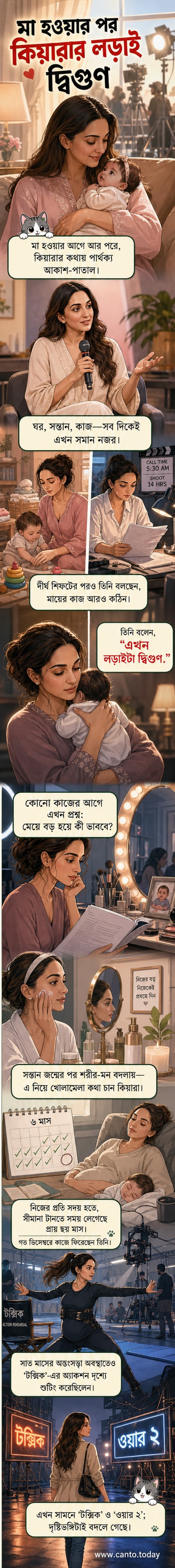 কিয়ারা আদভানি একটি শিশুকে কোলে নিয়ে হাসছেন, পটভূমিতে সিনেমা সেটের দৃশ্য।