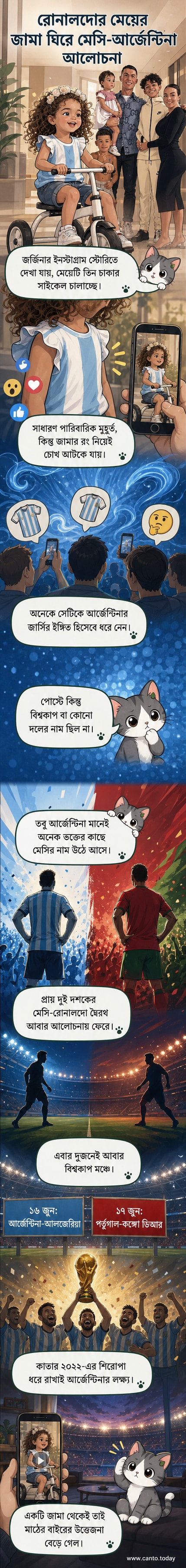 রোনালদোর মেয়ে তিন চাকার সাইকেলে চড়ছেন, গায়ে আকাশী-সাদা জামা, পটভূমিতে জর্জিনা রদ্রিগেজ।