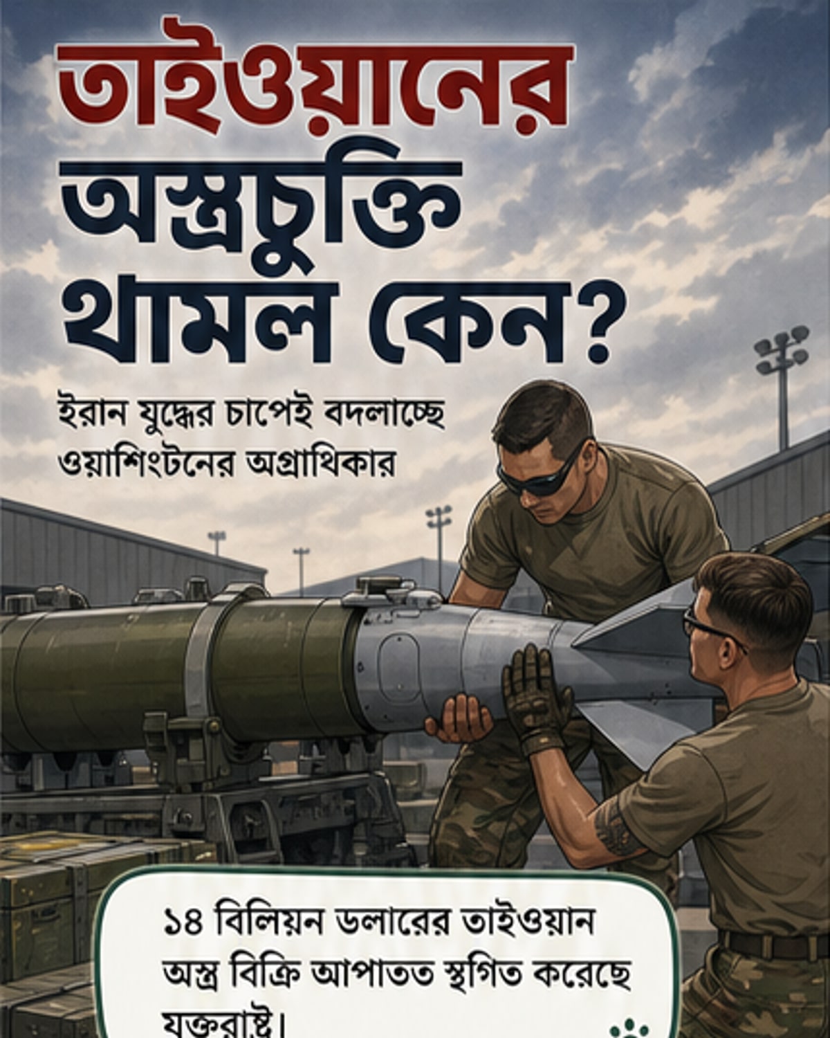 তাইওয়ানে ১৪ বিলিয়ন ডলারের অস্ত্র বিক্রি স্থগিত
