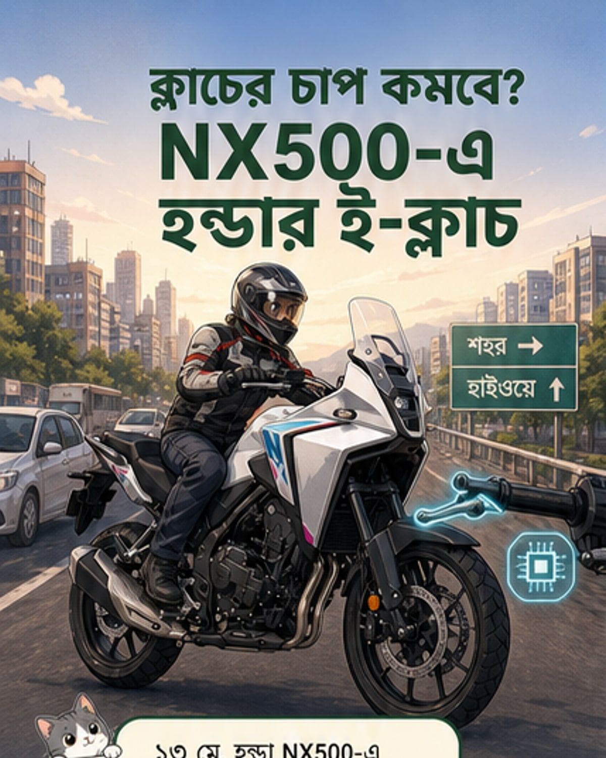 হন্ডা এনএক্স৫০০-এ নতুন ই-ক্লাচ প্রযুক্তি