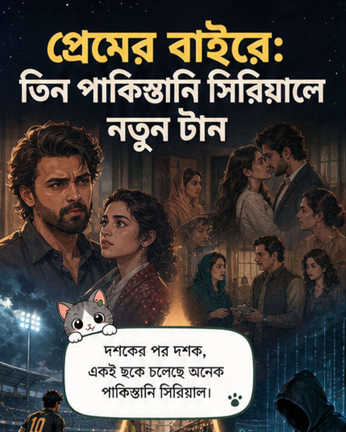 তিনটি পাকিস্তানি সিরিয়াল—‘শামশের’, ‘রাজা লন্ডন কা’ ও ‘ভানওয়ার’—এর চরিত্রদের দৃশ্যকোলাজ, পটভূমিতে লাহোর, লন্ডন ও ক্রীড়া মাঠ।