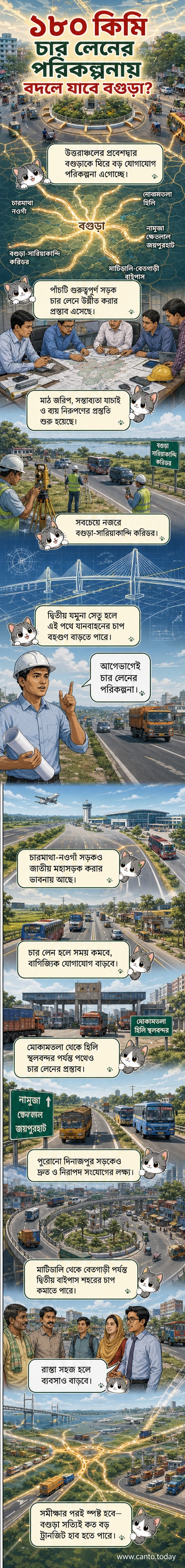 বগুড়ার মানচিত্রে চার লেনের সড়ক ও বিমানবন্দরের পরিকল্পনা দেখানো হচ্ছে, যা উত্তরাঞ্চলের যোগাযোগ বদলাবে।