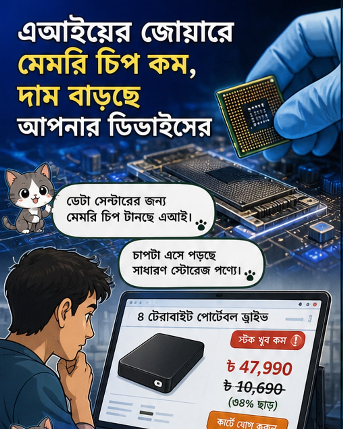 এআই উন্মাদনায় মেমরি চিপের দাম আকাশছোঁয়া