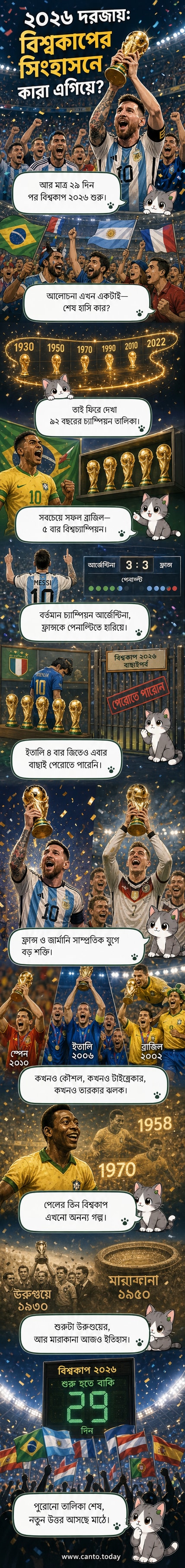বিশ্বকাপ ট্রফি ও বিভিন্ন চ্যাম্পিয়ন দলের জার্সি নিয়ে তৈরি একটি কলাজ, ব্রাজিল, আর্জেন্টিনা, জার্মানি ও ফ্রান্সের পতাকা সহ।